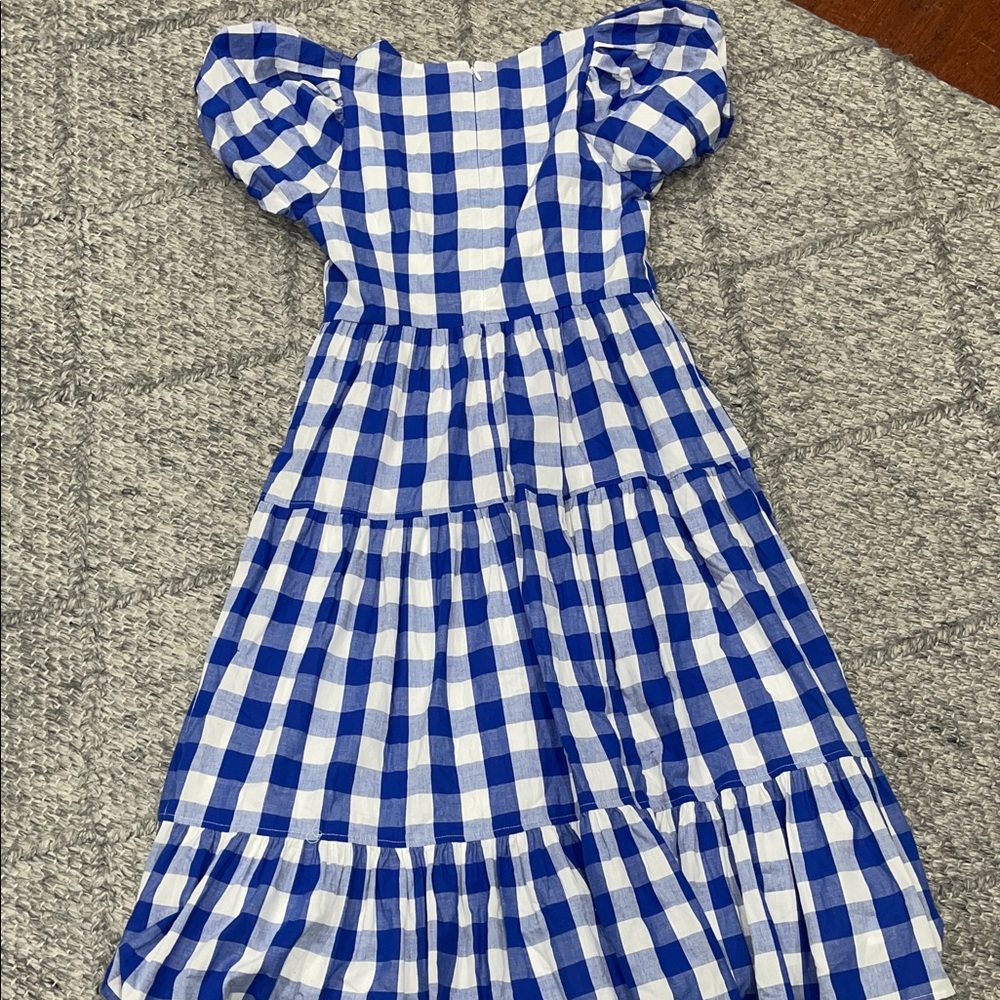 ANTONIO MELANI Blue and White Gingham Puff-Sleeve Midi Dress - Picture 3 of 4